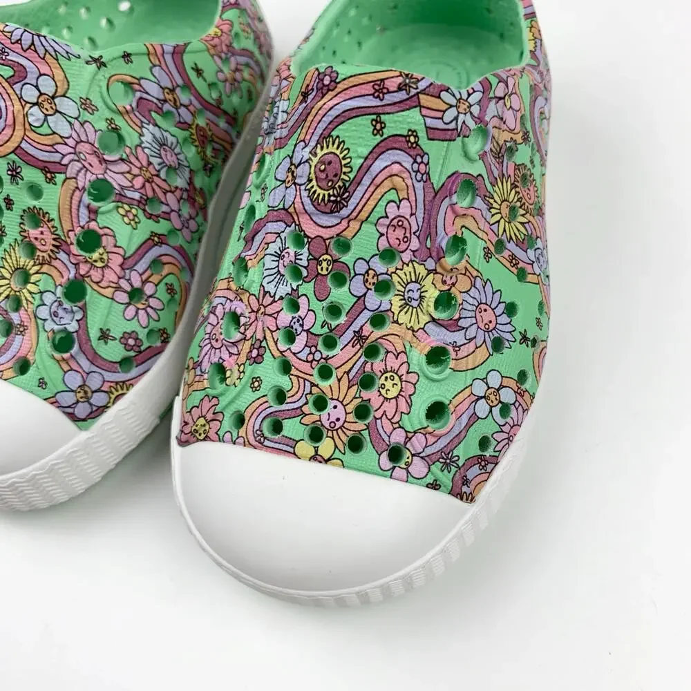 Native Jefferson Sugarlite Slip On Shoes Green Floral Sandals Kids Toddler C4